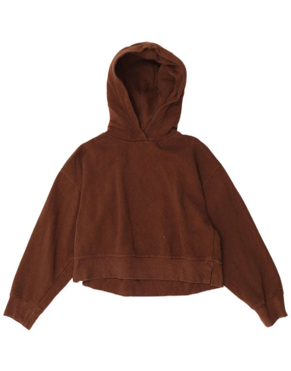 Zara Womens Crop Oversized Hoodie Jumper UK 10 Small Brown Bomuld