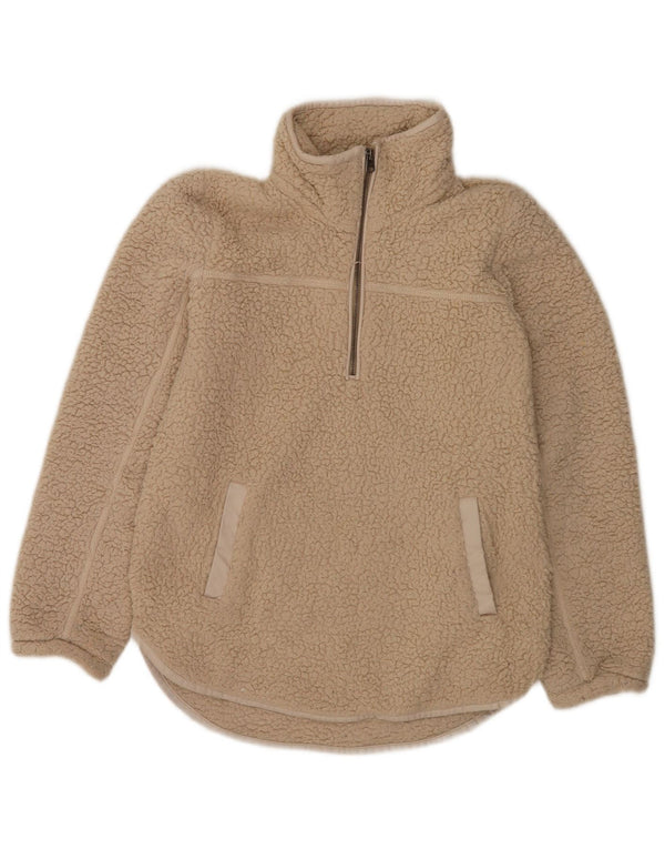 Abercrombie & Fitch Fleece-trøje til kvinder med lynlås-hals UK 10 Small Beige