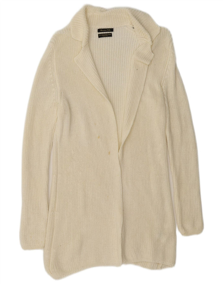 Massimo Dutti Dame Longline Open Cardigan Sweater UK 10 Small Off White