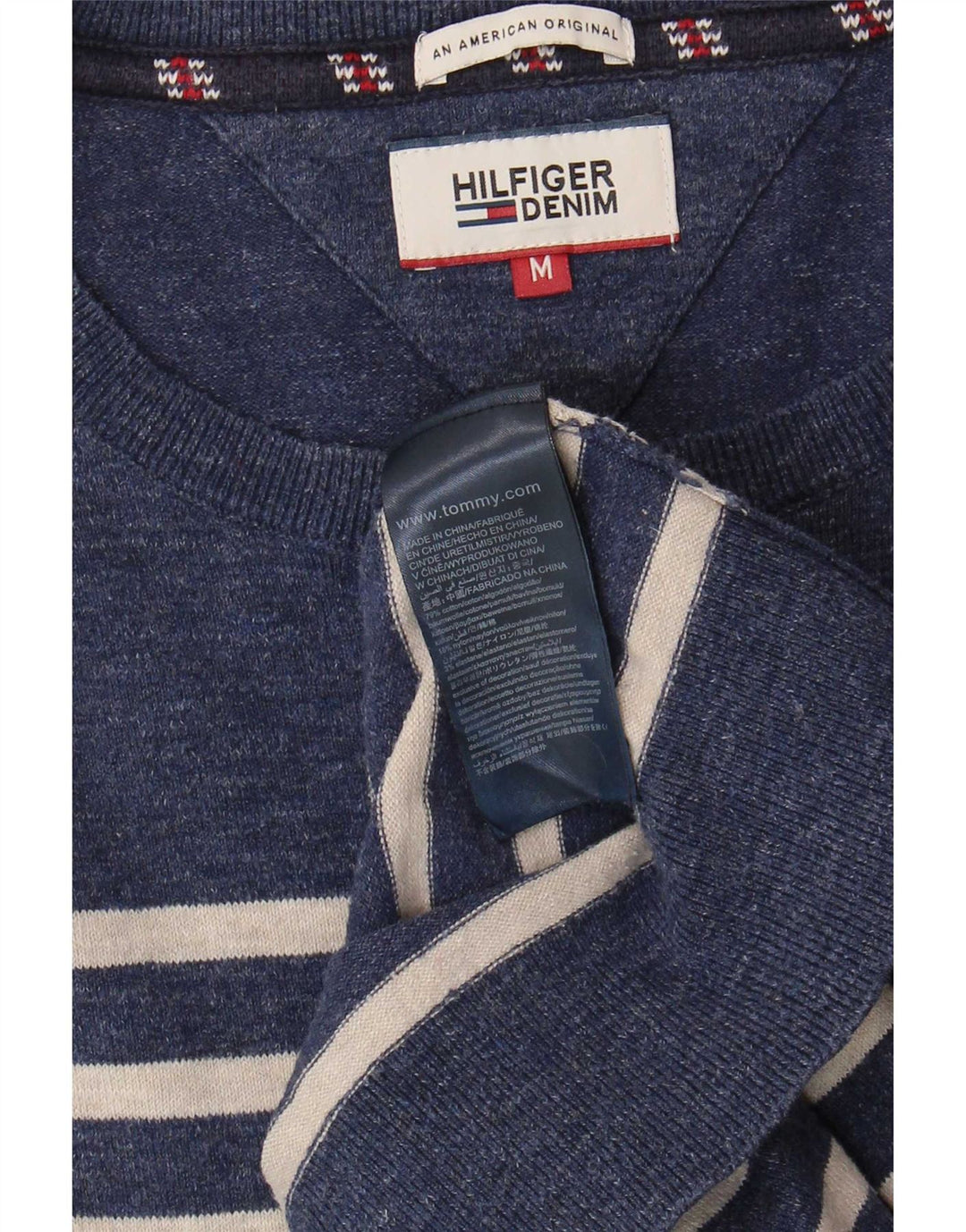 Tommy Hilfiger Herre Boat Neck Jumper Sweater Medium Marineblå Stribet