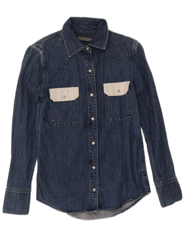 Calvin Klein Jeans Dame Denim Shirt UK 6 XS Marineblå Colourblock Bomuld