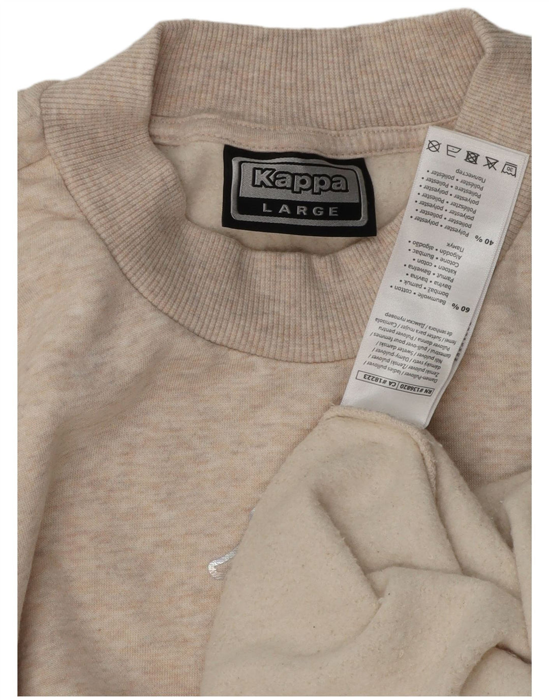KAPPA Dame Oversized Sweatshirt Jumper UK 16 Stor Beige Bomuld