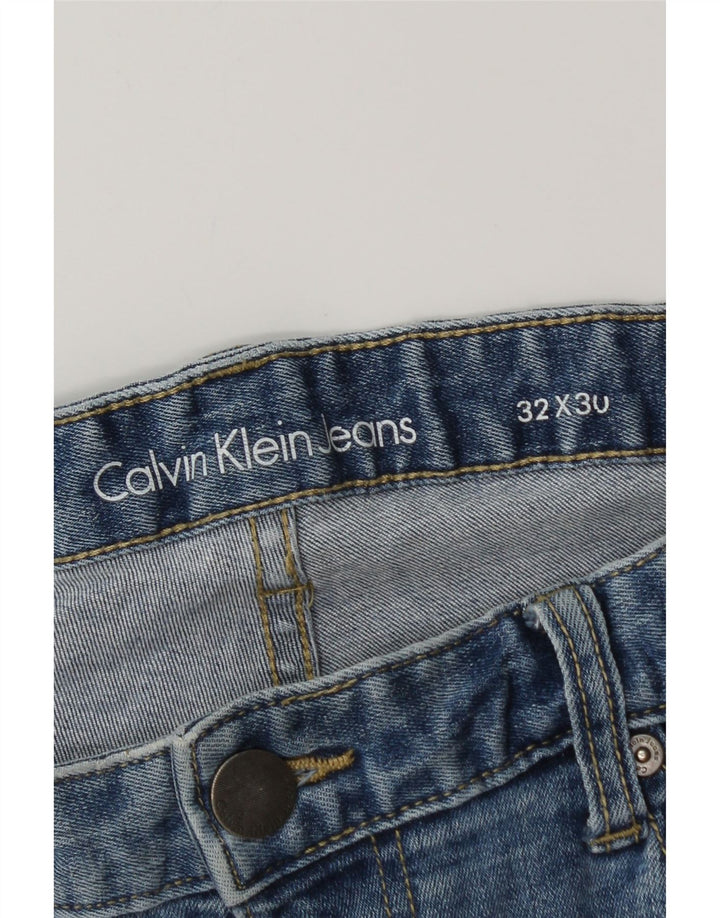CALVIN KLEIN Herre Slim Straight Jeans W32 L30 Blå Bomuld