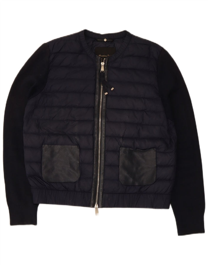 Massimo Dutti Dame Polstret Jakke UK 14 Medium Navy Blue Nylon