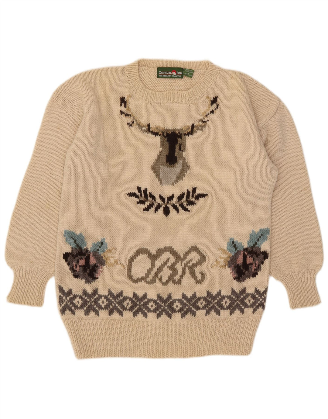 Outback rød Herre grafisk rund hals sweater Medium Beige Fair Isle