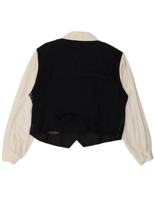 C & A Dame Paillet Vest Skjorte Bluse UK 18 XL Sort Colourblock Viscose