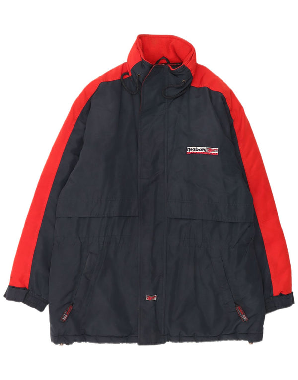 Reebok Windbreaker Coat med hætte til mænd UK 40 Large Blue Colourblock Polyester