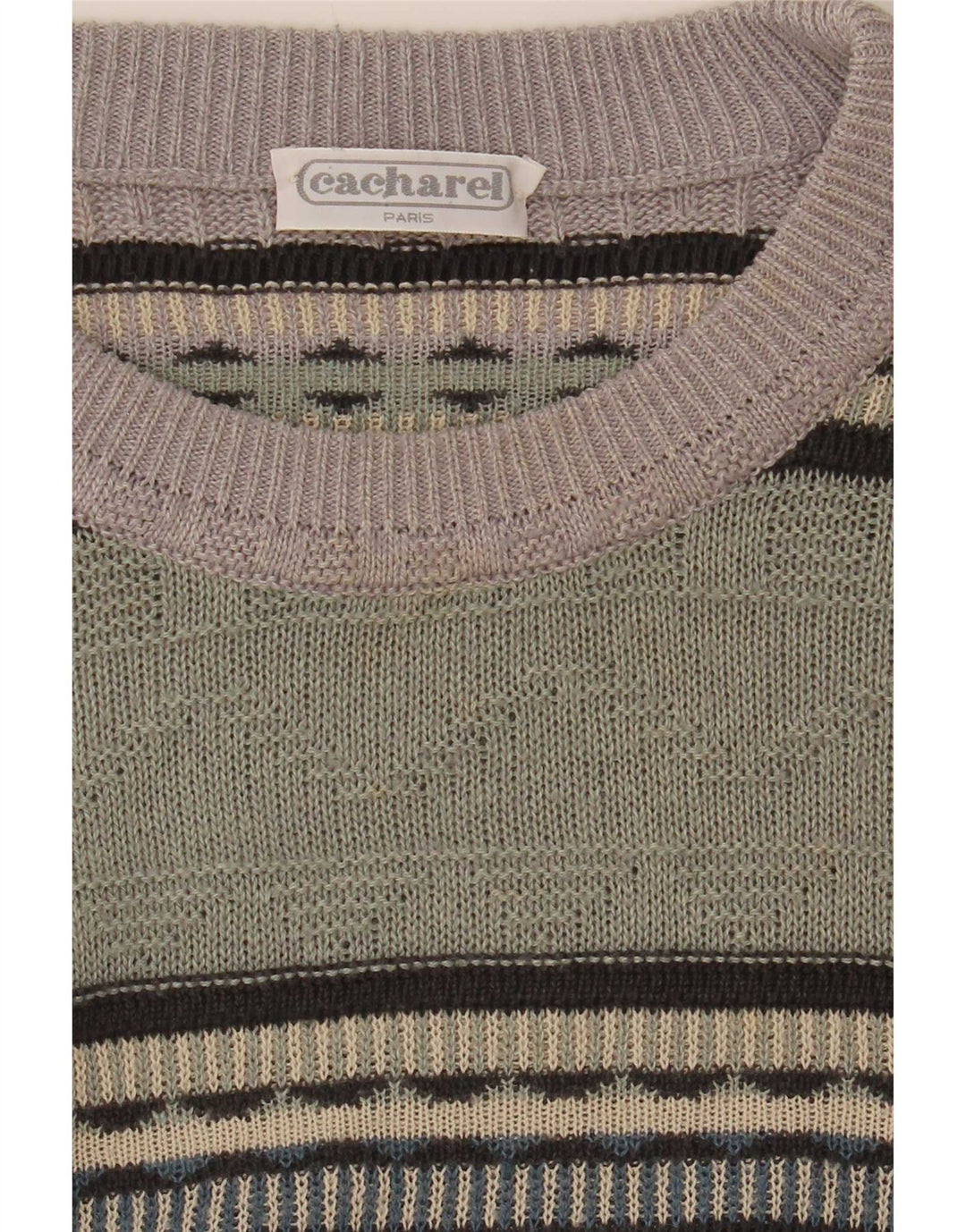 Cacharel Herre Crew Neck Jumper Sweater EU 52 Large Green Colourblock