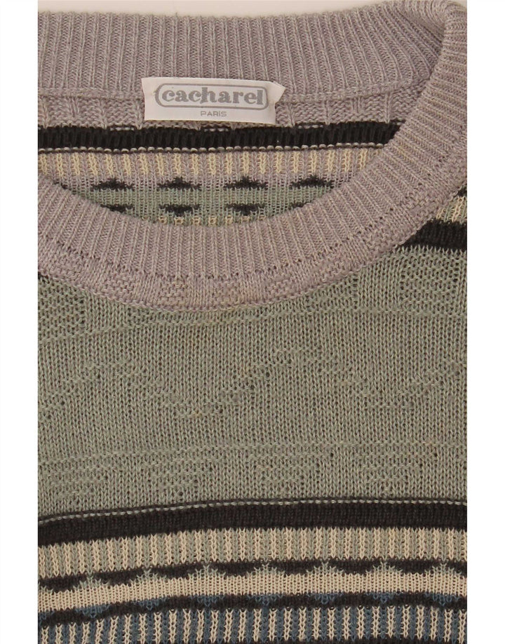 Cacharel Herre Crew Neck Jumper Sweater EU 52 Large Green Colourblock