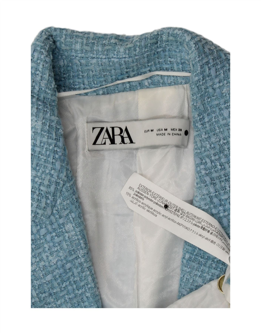 Zara Dame Dobbeltradet Blazer Jacket UK 14 Medium Blue Check Polyester