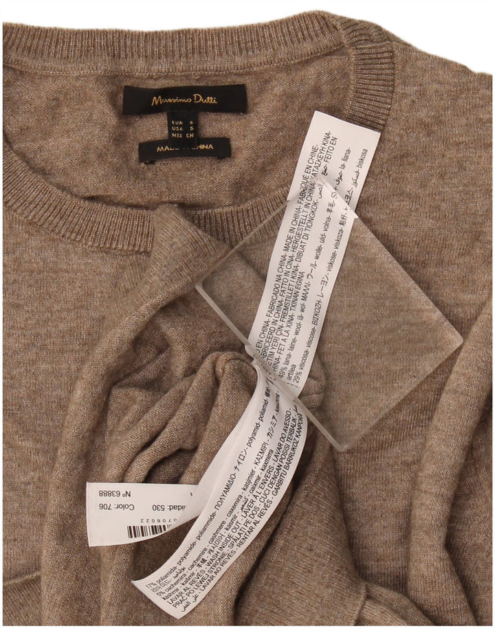 Massimo Dutti Dame Crew Neck Jumper Sweater UK 10 Small Beige Wool