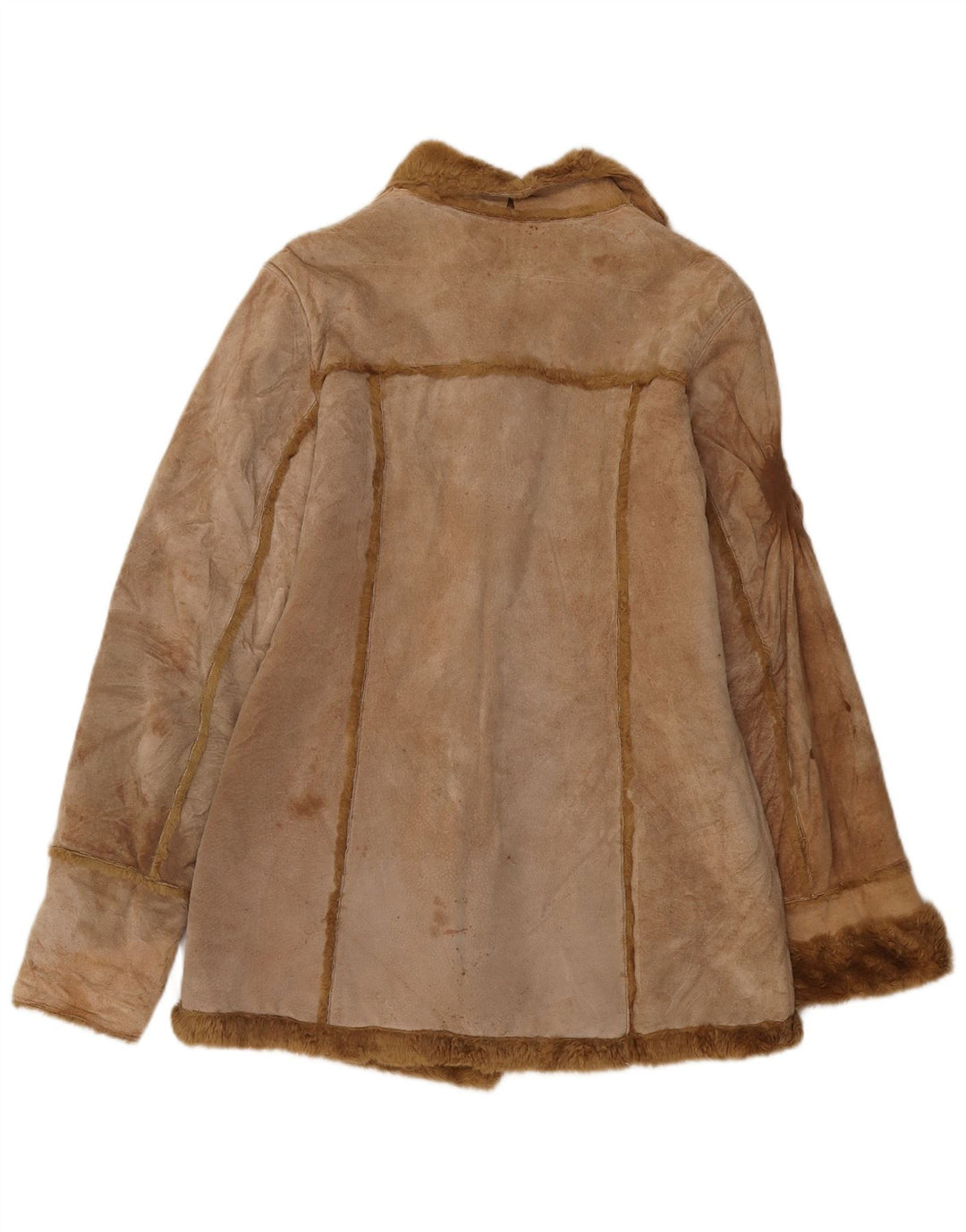 Zara Dame Shearling Jacket UK 14 Medium Beige Læder