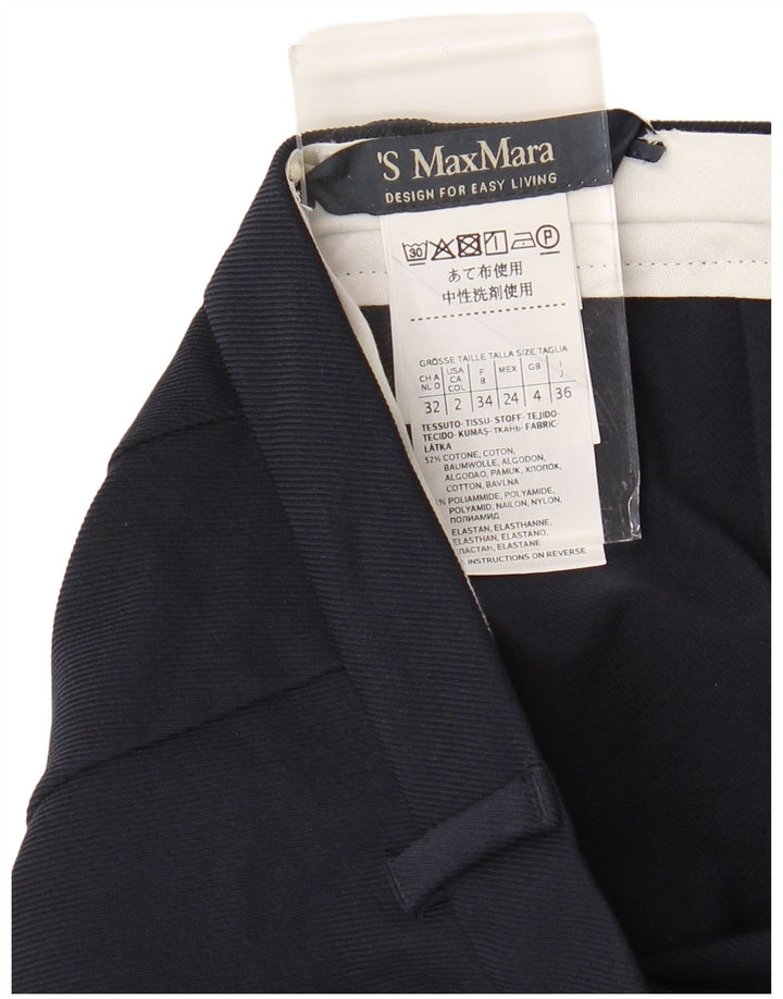 MAX MARA Dame Bootcut Suit Bukser UK 4 XS W26 L25 Marineblå Bomuld