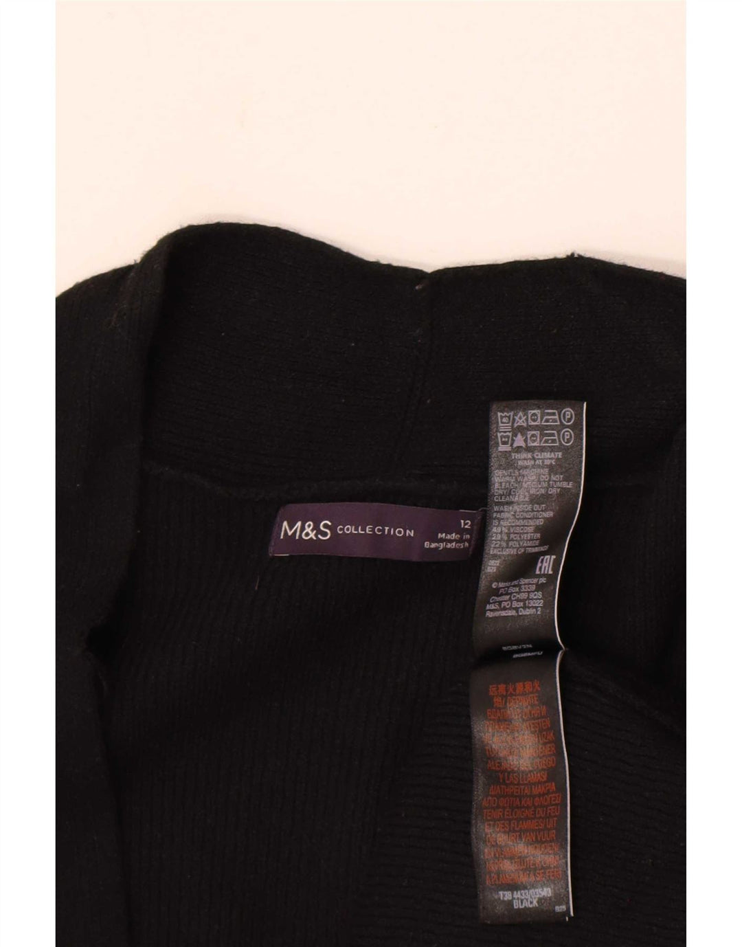 Marks & Spencer Dame Longline Open Cardigan Sweater UK 12 Medium Black