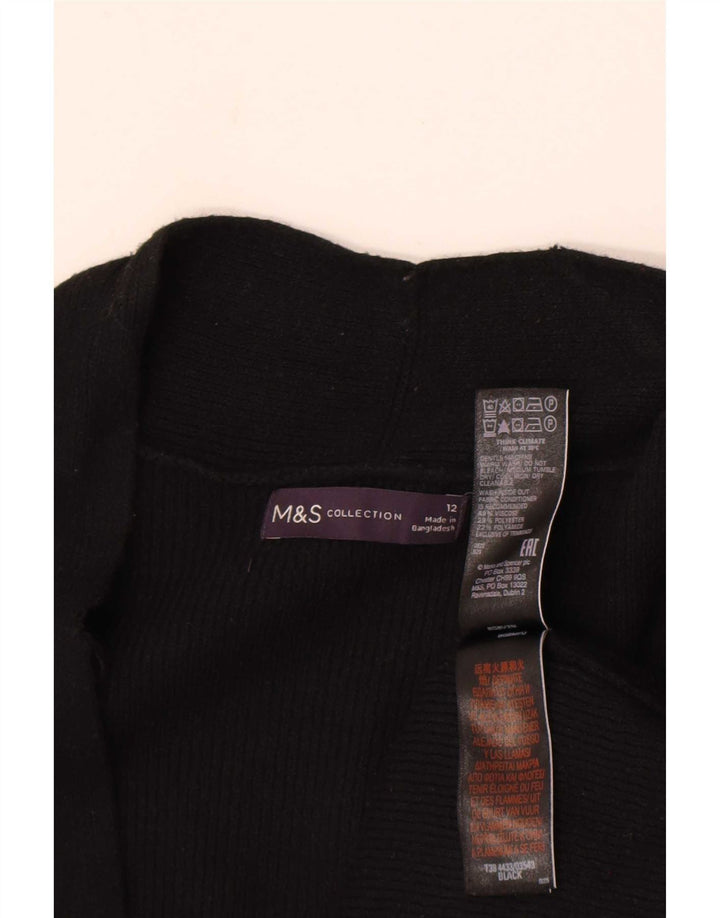 Marks & Spencer Dame Longline Open Cardigan Sweater UK 12 Medium Black