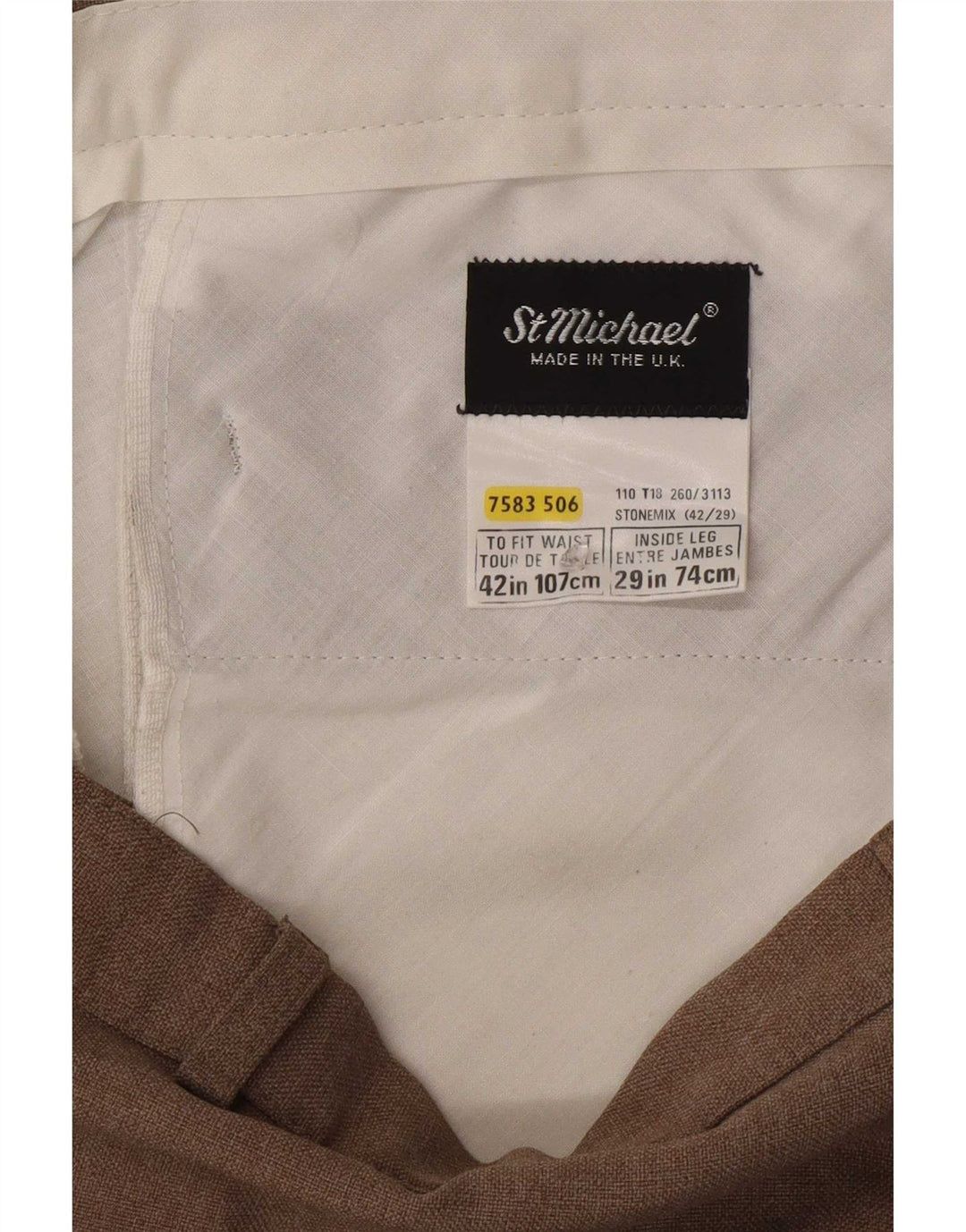 St Michael Straight Chino-bukser til mænd W42 L29 Beige Polyester