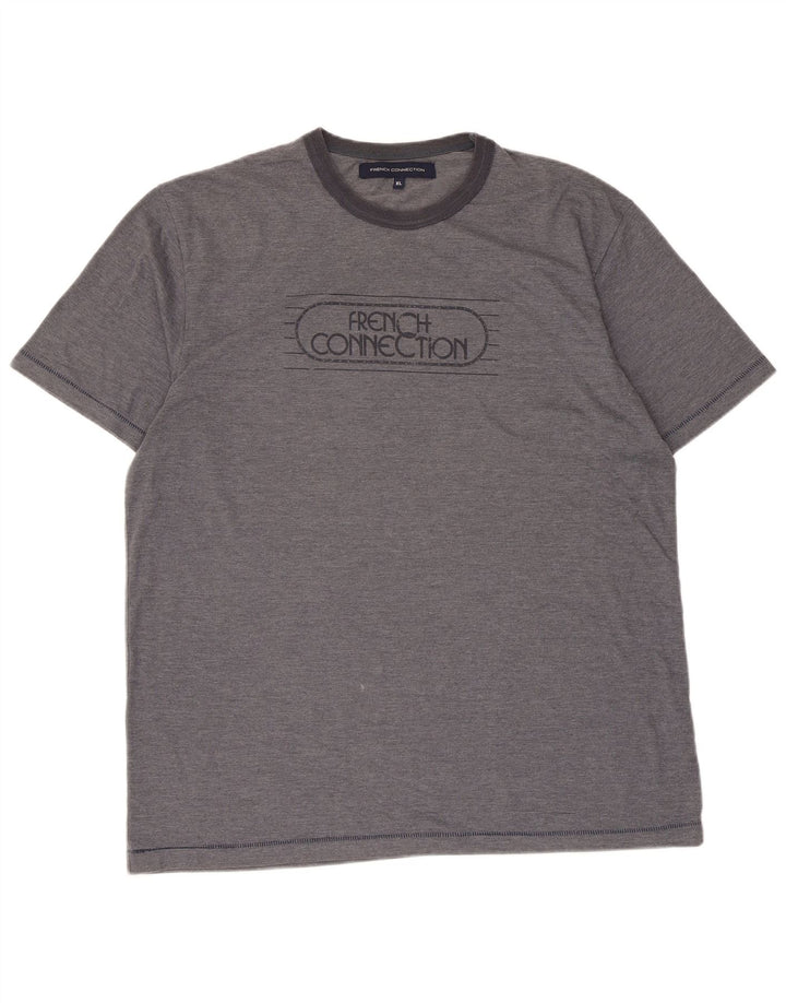 French Connection Herre Grafisk T-Shirt Top XL Grå Polyester