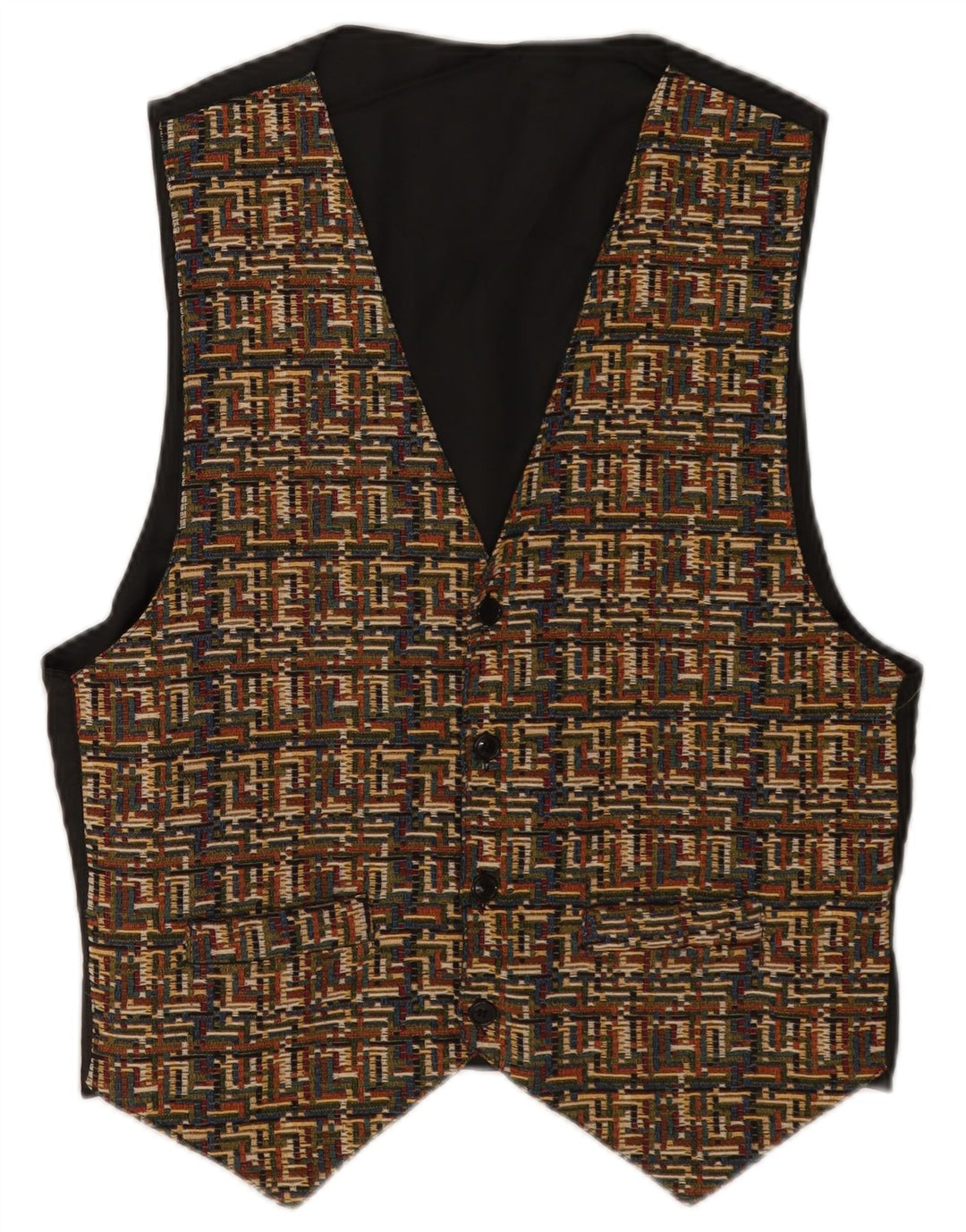 Vintage vest til mænd, stor brun geometrisk polyester