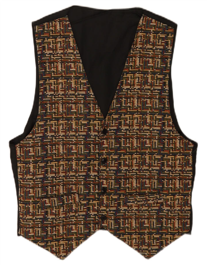 Vintage vest til mænd, stor brun geometrisk polyester