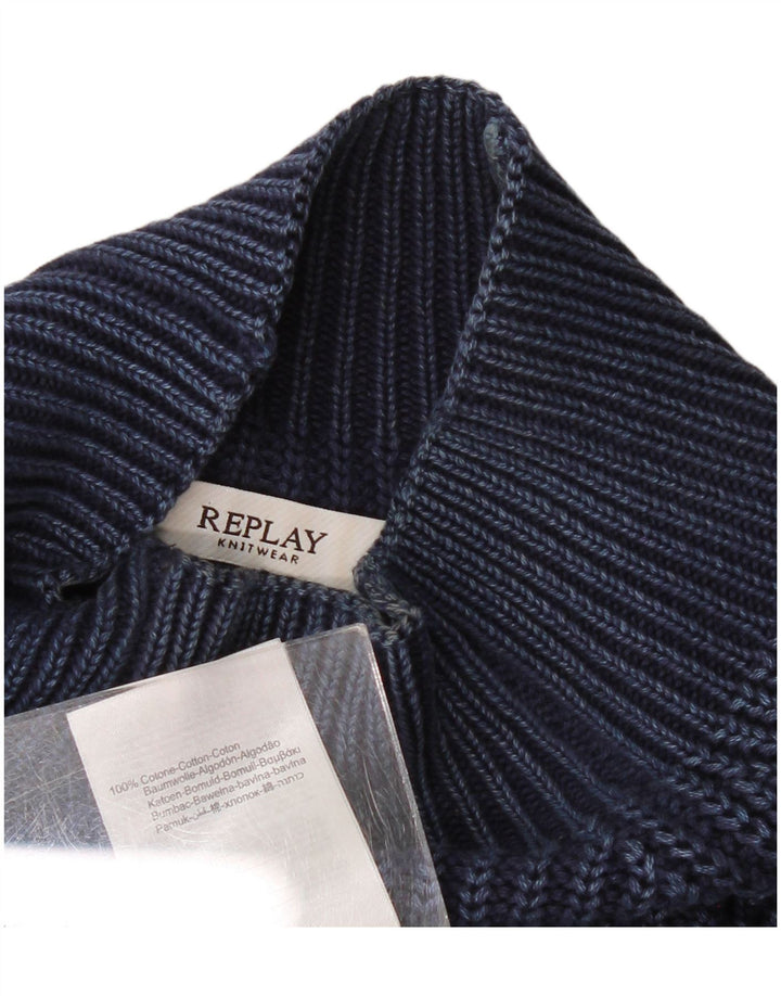 Replay Dame Turtle Neck Jumper Sweater UK 14 Medium Navy Blue Bomuld