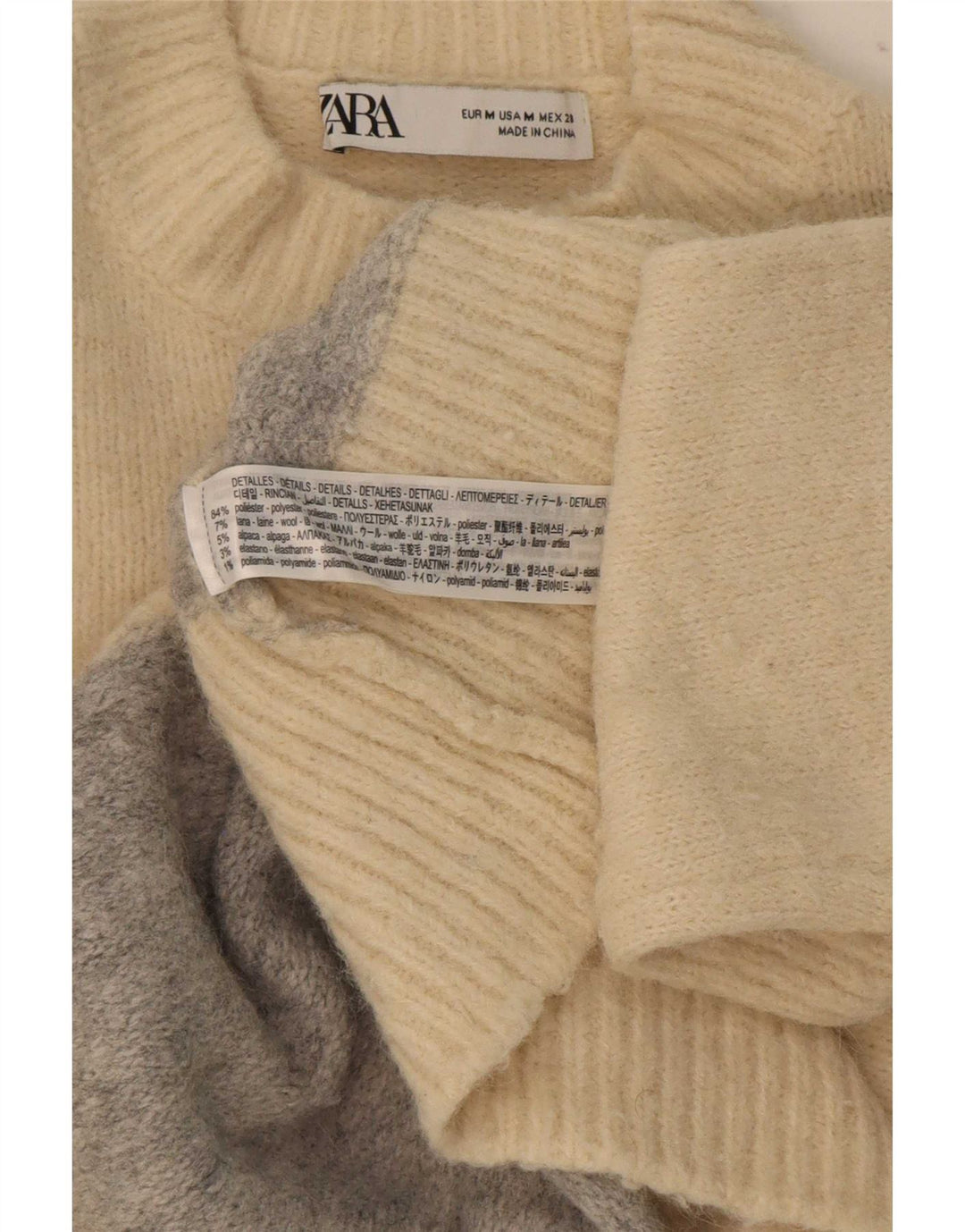 Zara Dame Turtle Neck Jumper Sweater UK 14 Medium Beige Colourblock