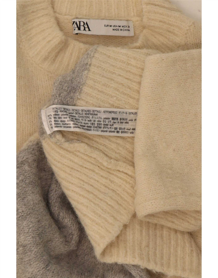 Zara Dame Turtle Neck Jumper Sweater UK 14 Medium Beige Colourblock