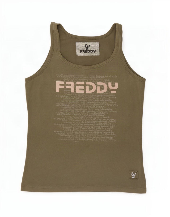 Freddy Dame Grafisk Vest Top IT 46/48 Stor Khaki Bomuld