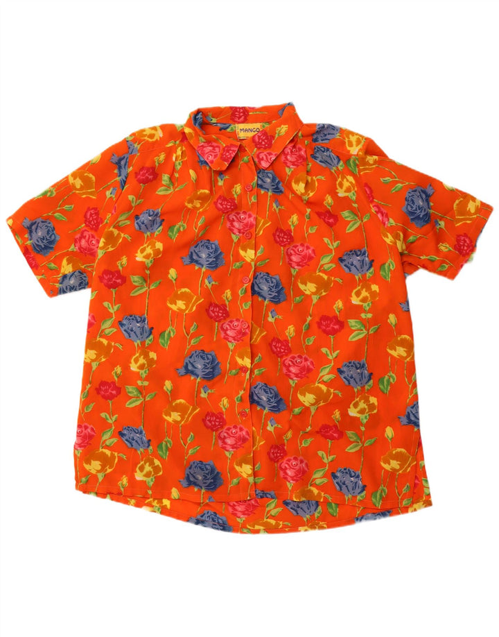 Mango Dame Kortærmet Oversized Skjorte Bluse UK 16 Large Orange Floral