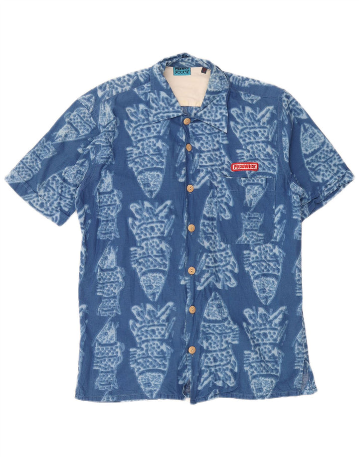 PICKWICK Mens Short Sleeve Shirt Medium Blue Animal Print Cotton