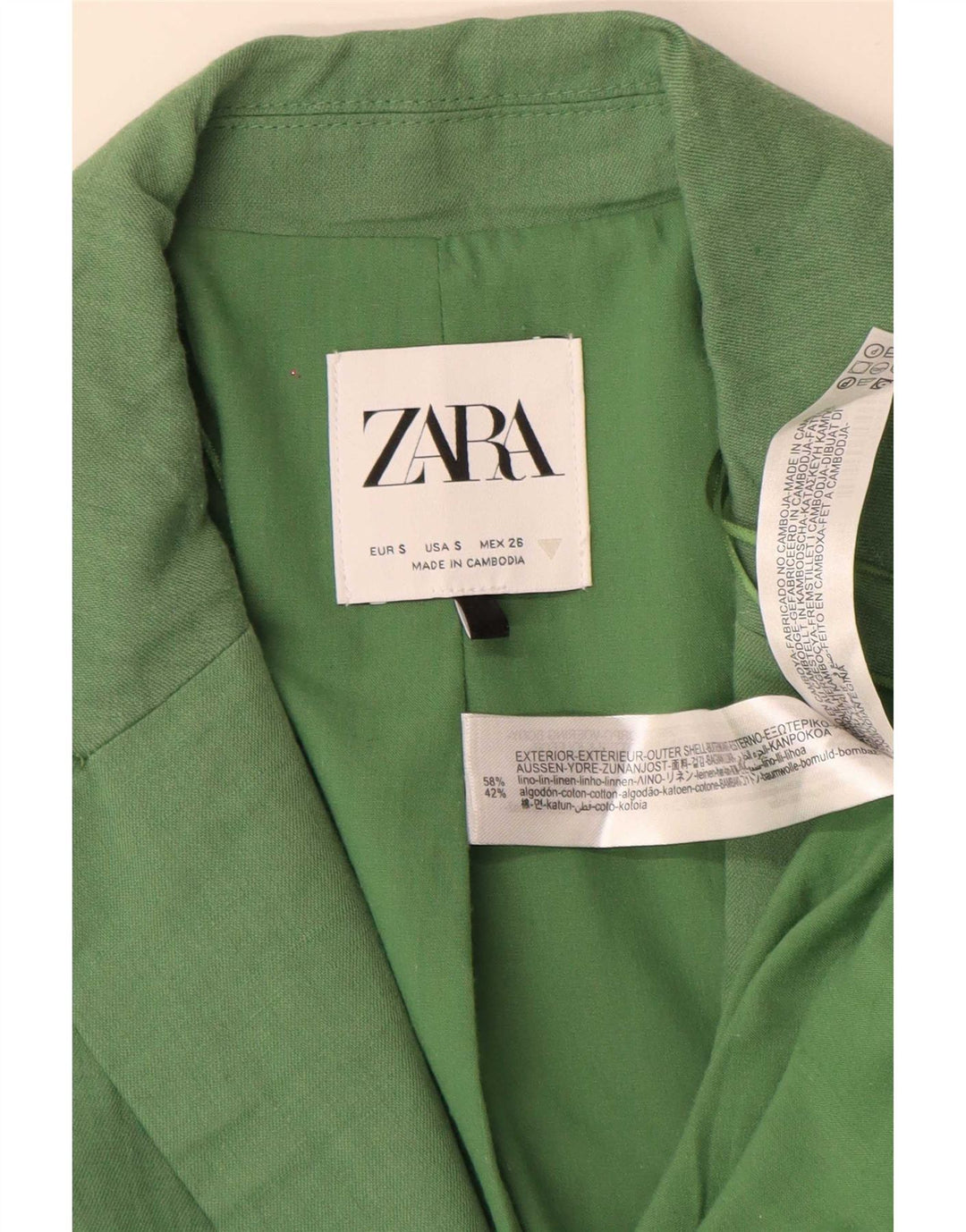 Zara Dame 2 Button Oversized Blazer Jacket UK 10 Small Green Linen
