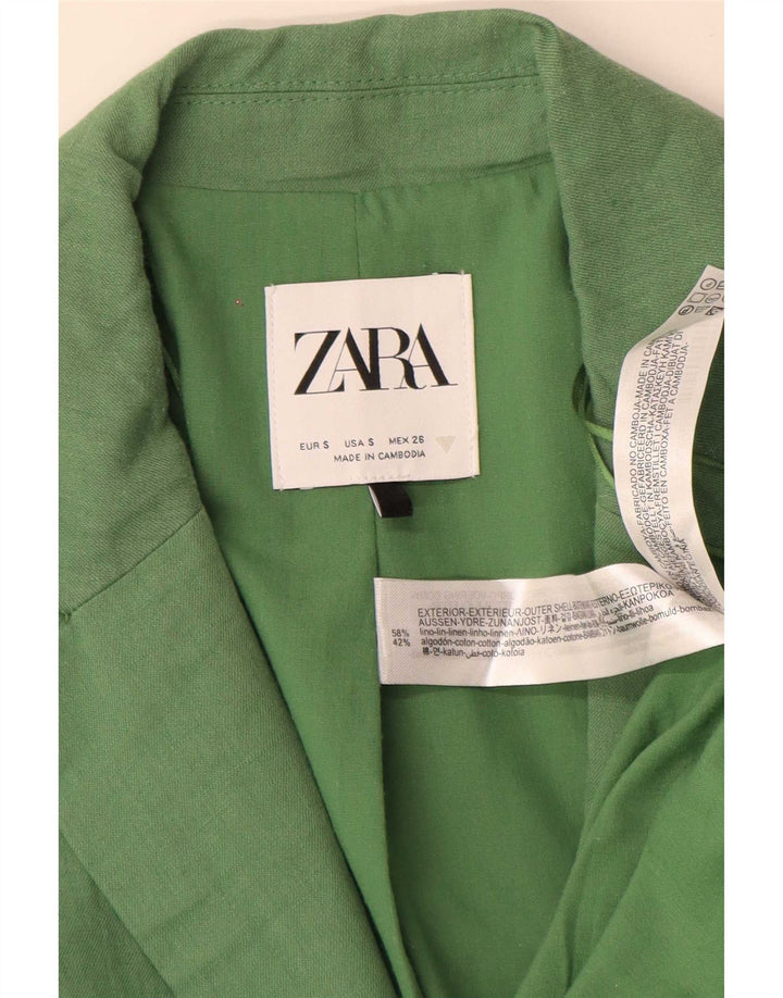 Zara Dame 2 Button Oversized Blazer Jacket UK 10 Small Green Linen