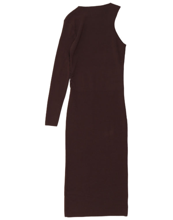 Zara Womens One Shoulder Dress UK 12 Medium Brown