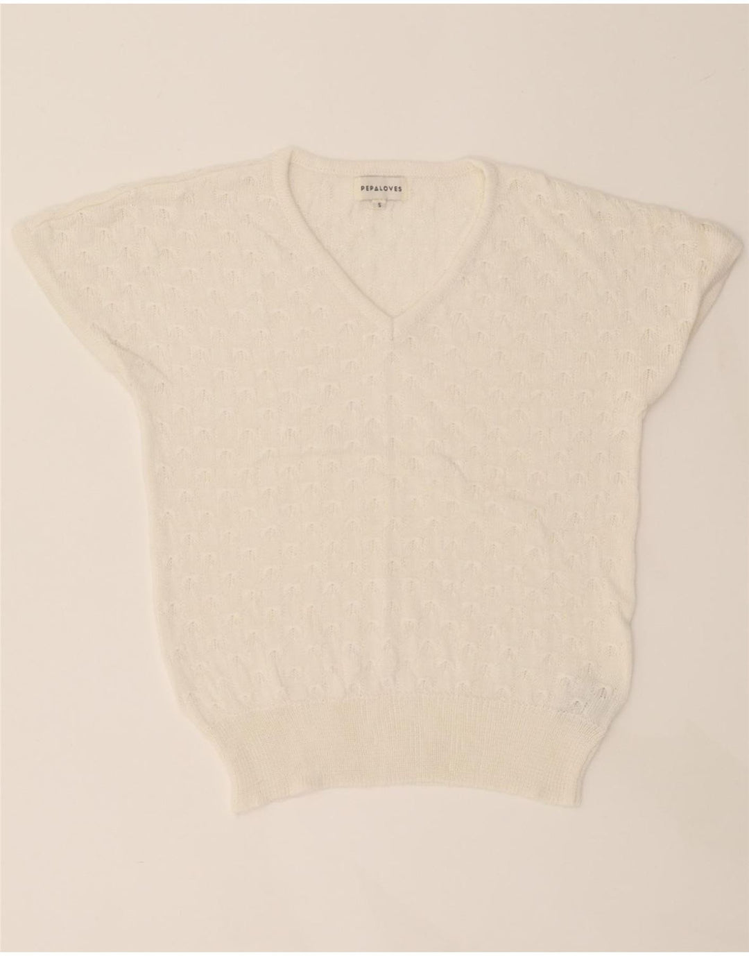 PEPALOVES Womens Oversized V-Neck Jumper Sweater UK 10 Small White Vintage Pepaloves and Second-Hand Pepaloves from Messina Hembry 