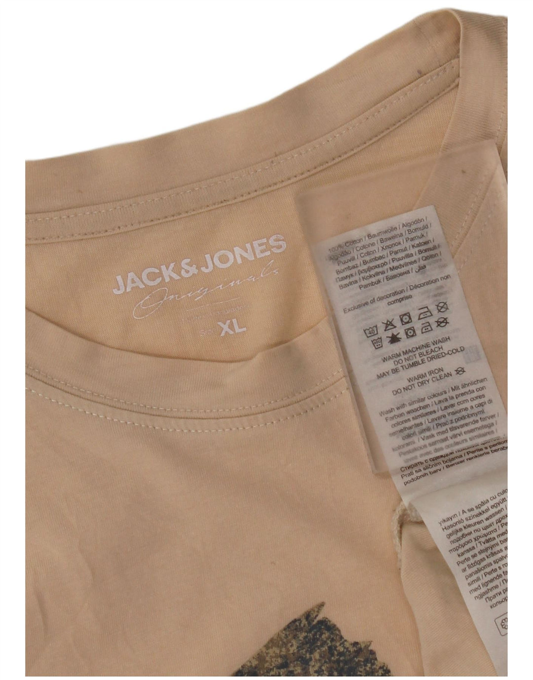 JACK & JONES Herre grafisk T-shirt Top XL Beige Bomuld