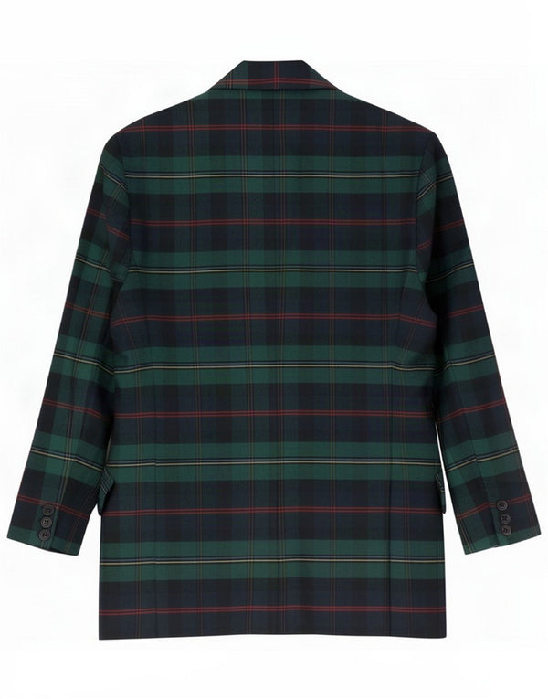Benetton Dame 2-knaps Blazer Jacket IT 42 Medium Grøn Plaid Polyester