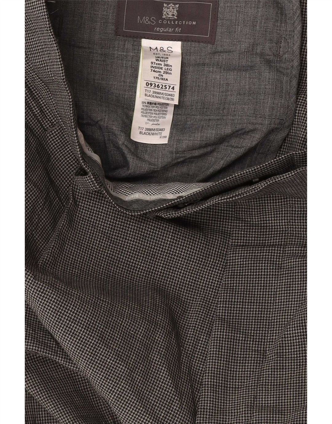 Marks & Spencer Straight Suit Bukser til mænd W38 L29 Grå Houndstooth