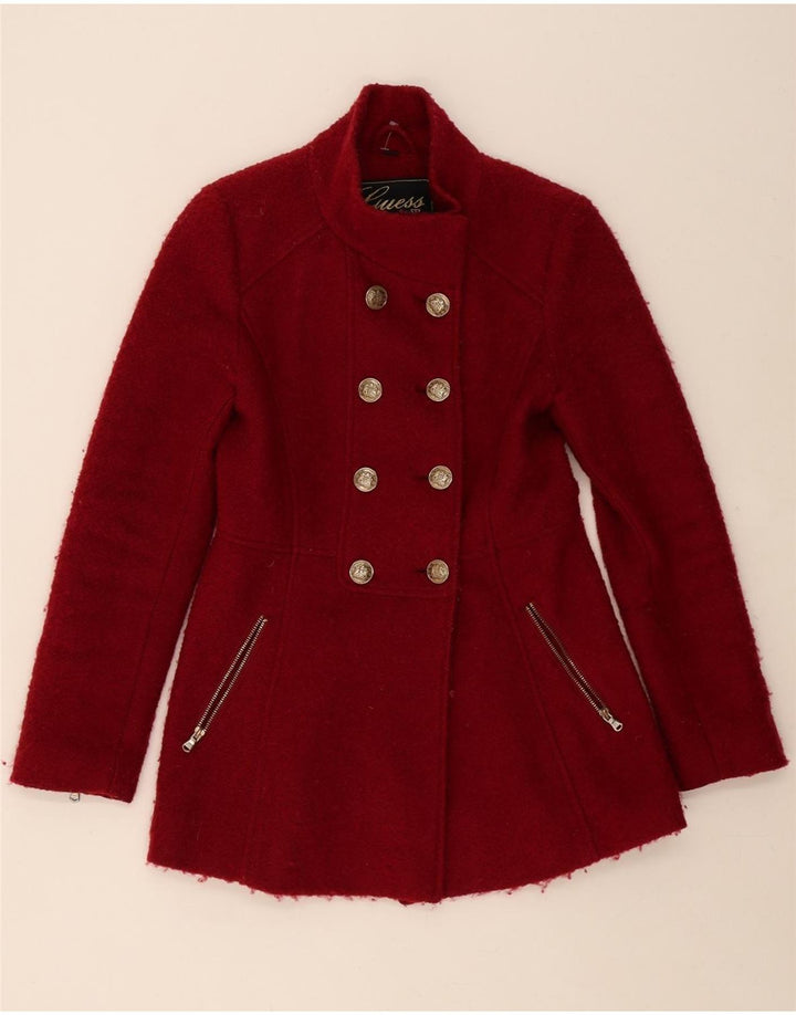 GUESS Womens Double Breasted Blazer Jacket UK 12 Medium Red Polyester Vintage Guess and Second-Hand Guess from Messina Hembry 