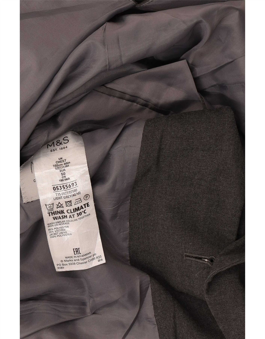 Marks & Spencer Herre Regular Fit 2-knaps blazerjakke UK 40 mellemgrå