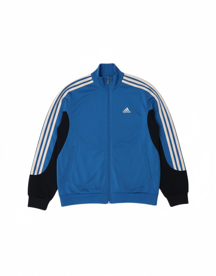 ADIDAS Boys Tracksuit Top Jacket 11-12 Years Blue Colourblock Polyester