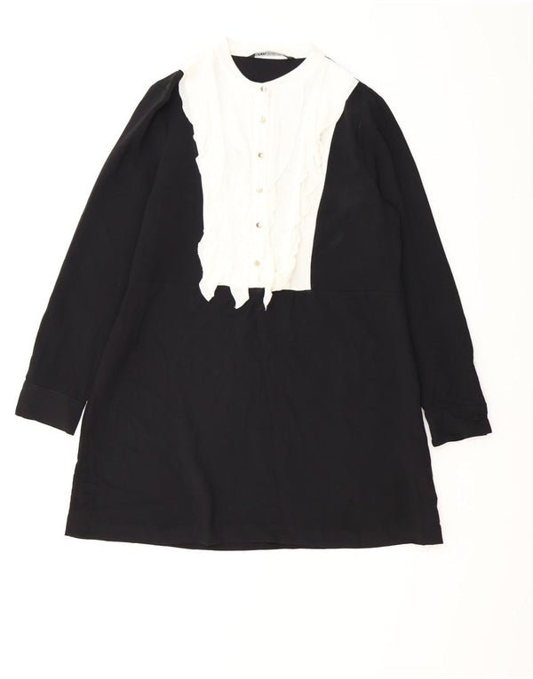 Zara Dame Langærmet A-Line Kjole UK 16 Large Black Colourblock