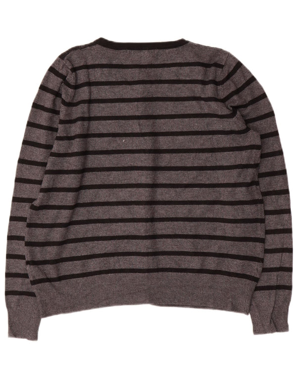 MARKS & SPENCER Dame Crop Cardigan Sweater UK 14 Mellem grå stribet