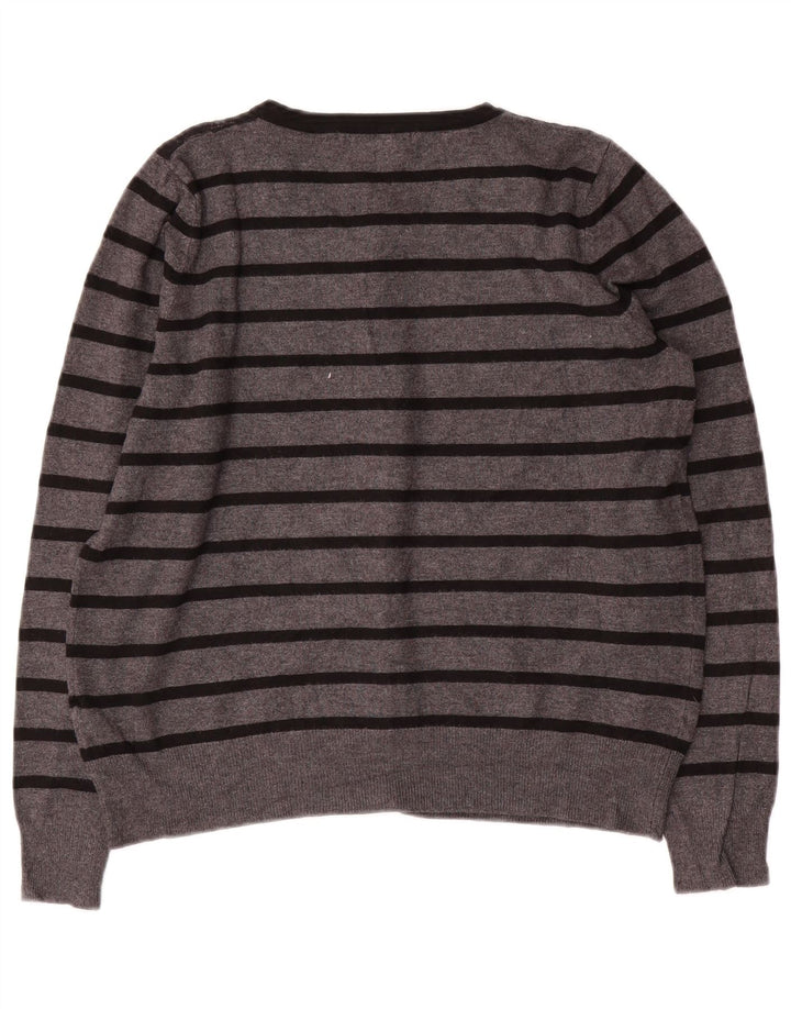 MARKS & SPENCER Dame Crop Cardigan Sweater UK 14 Mellem grå stribet
