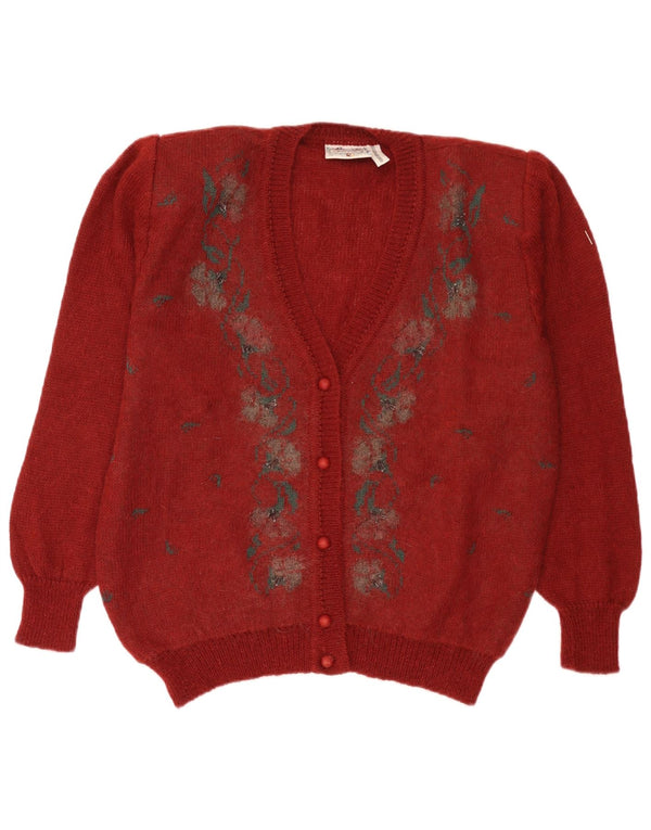 Vintage dame cardigan sweater IT 50 XL Burgundy Floral Mohair