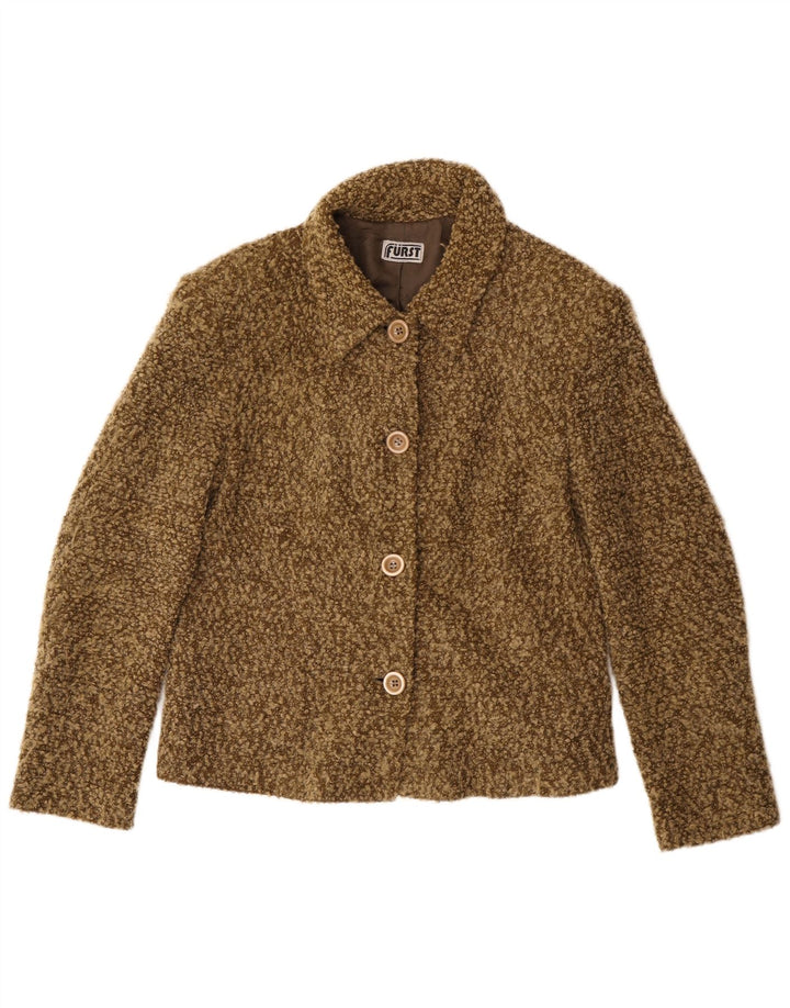 Vintage dame 4-knaps blazerjakke UK 14 Medium Khaki Flecked Acryl