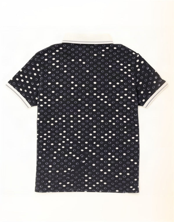 Fred Perry Womens Polo Shirt UK 12 Medium Navy Blue Spotted Cotton