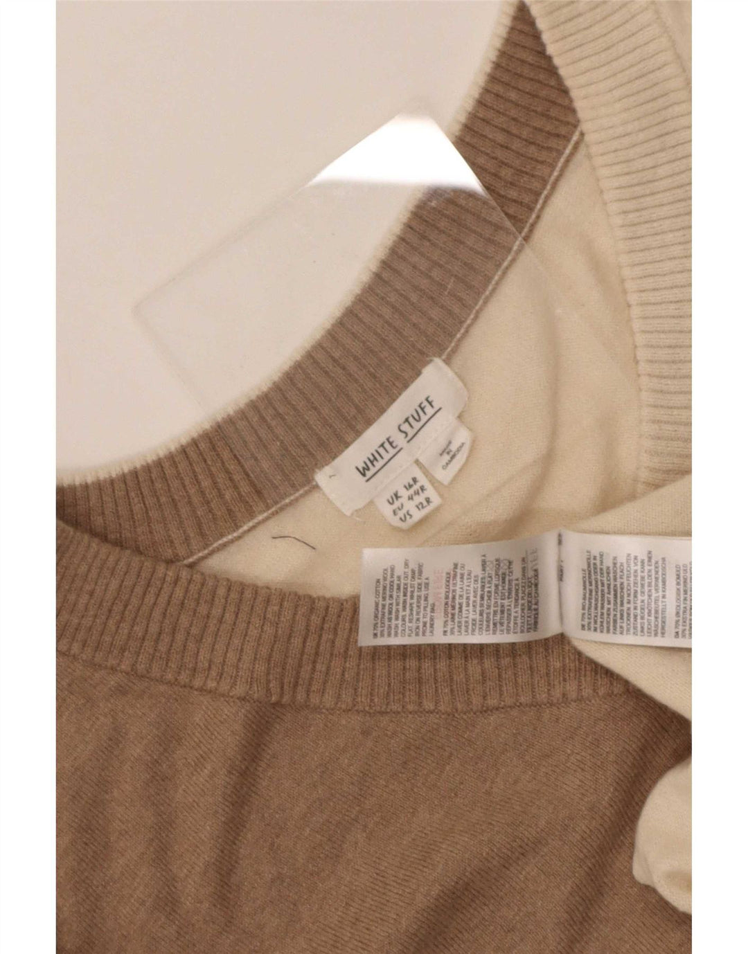 White Stuff Dame V-hals Jumper Sweater UK 16 Stor Flerfarvet