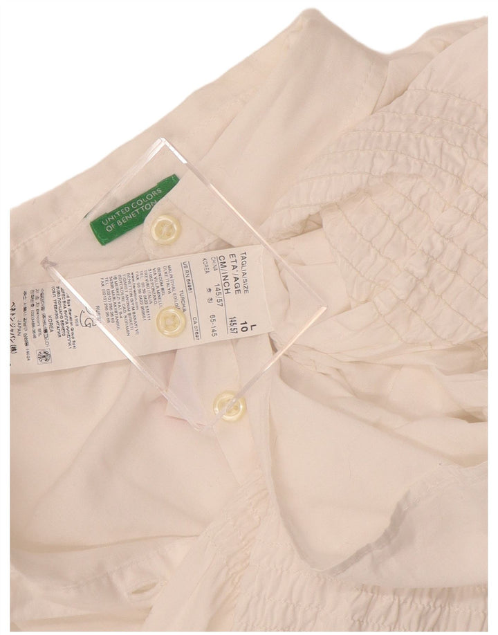 Benetton Girls Shirt Bluse 9-10 År Stor Hvid Bomuld