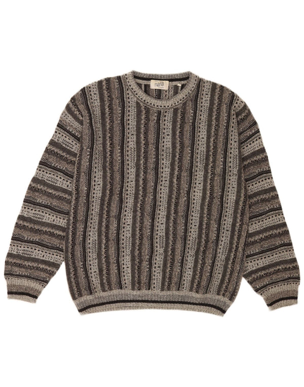Nara Maglie Herre Regular Fit Crew Neck Jumper Sweater Large Grå Stribet