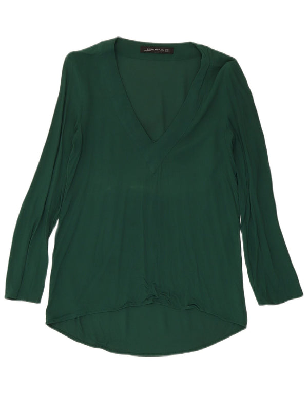 Zara Dame Langærmet Bluse Top UK 6 XS Grøn