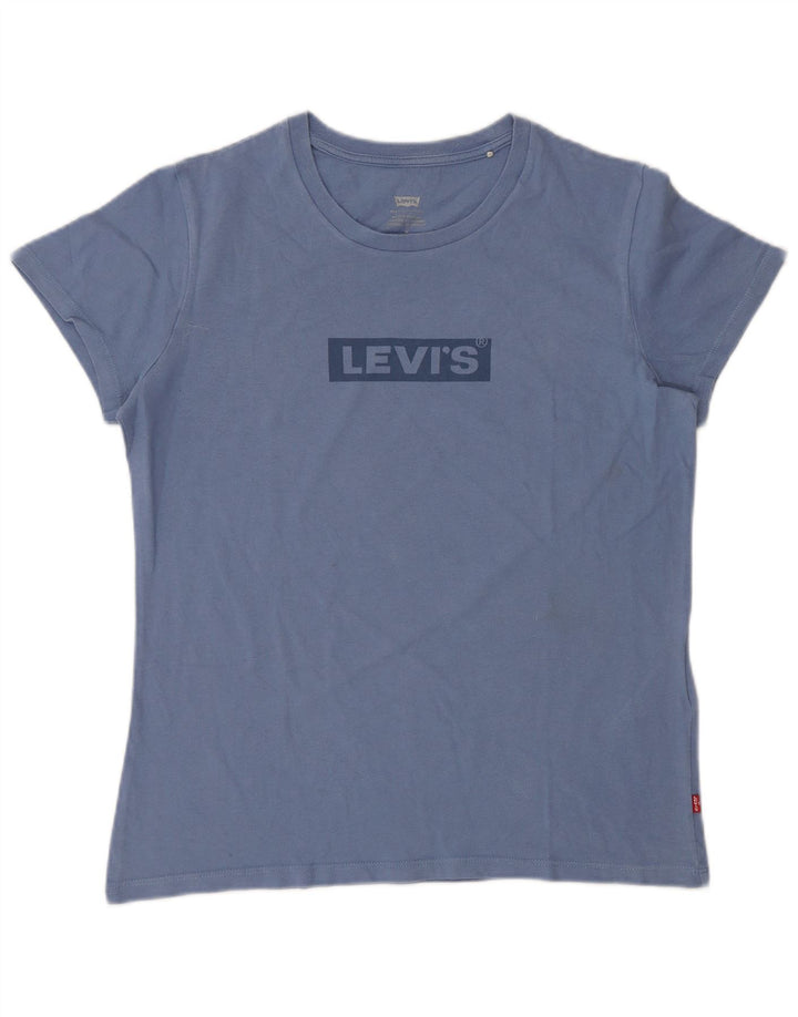 Levi's Grafisk T-shirt top til kvinder UK 14 Mellemblå bomuld